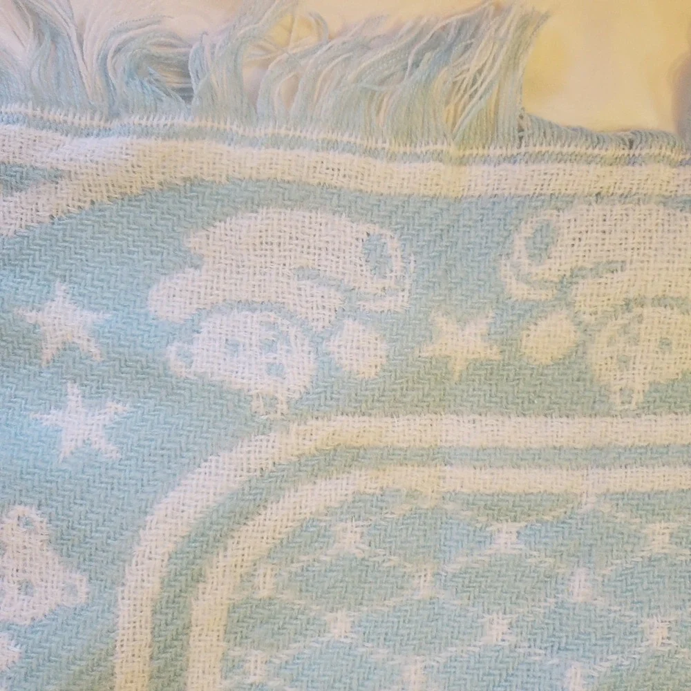 Vintage Bright Future Acrylic Baby Blanket‎ Blue Bears Fringe